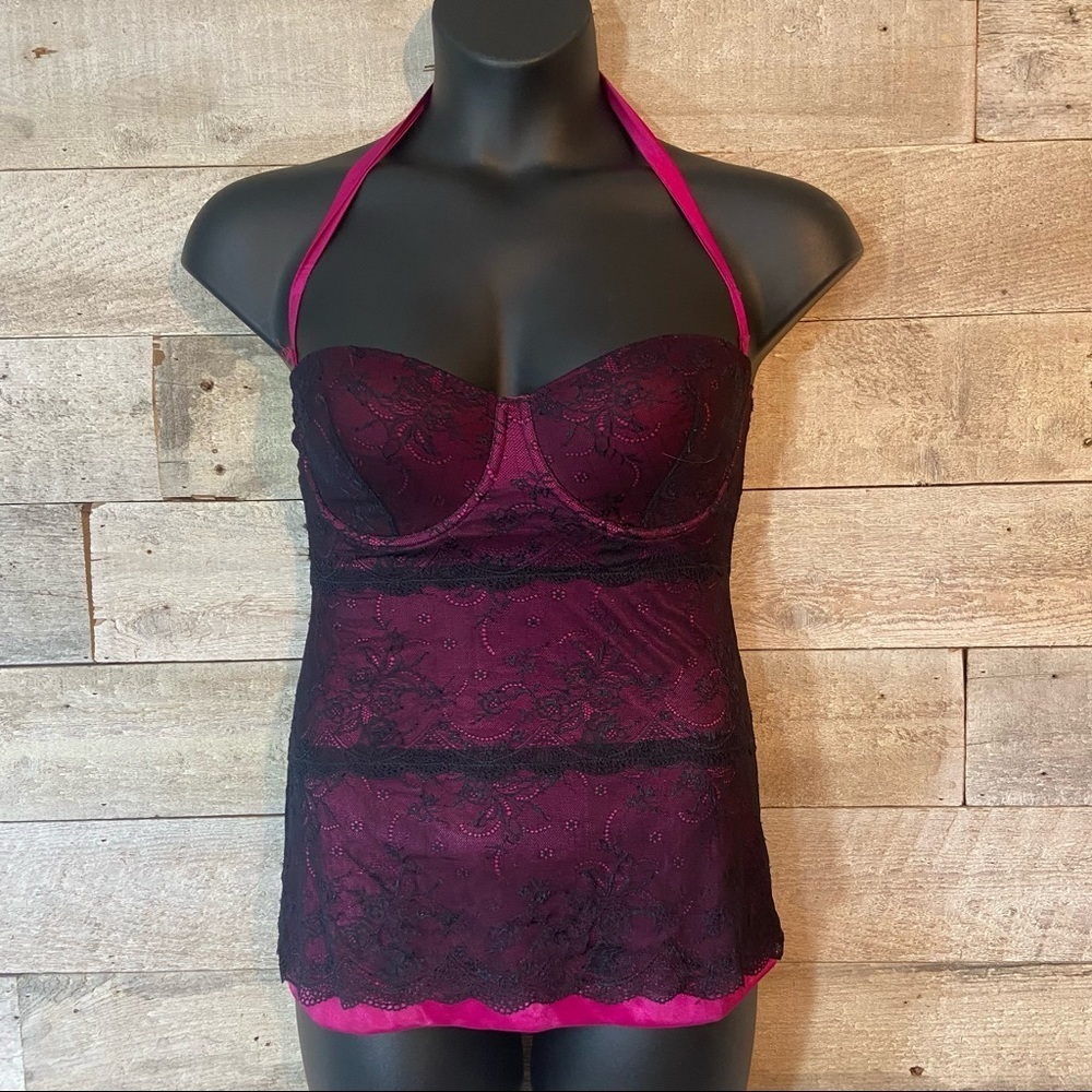 Montelle Intimates black lace halter babydoll lingerie in size 34D